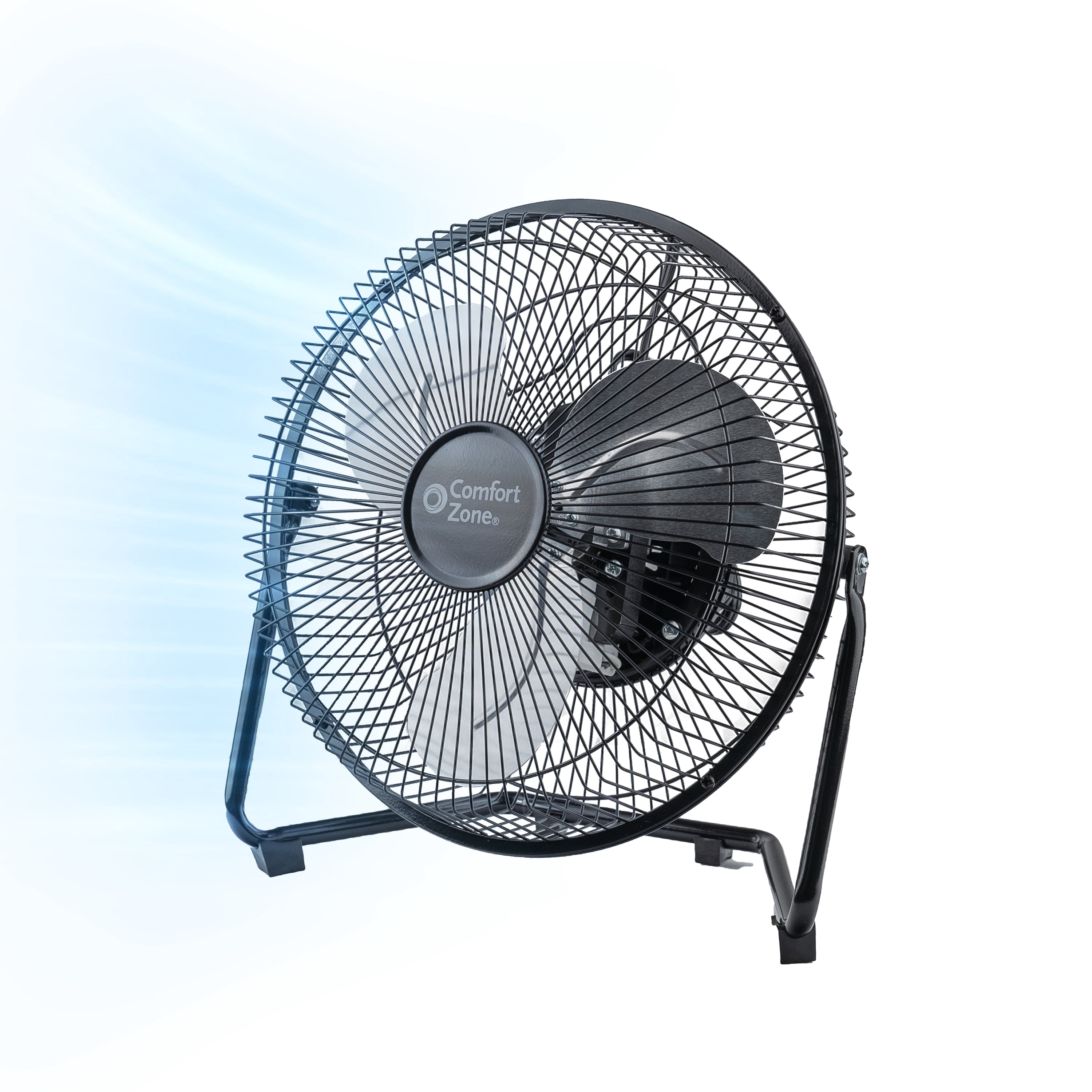 Comfort Zone 9" Cradle Floor Fan, 3 Speed, Electric, 180 Degree Adjustable Tilt, All Metal, Carry Handle, Rubber Feet, Table Fan, Airflow 12.57 ft/sec, Ideal for Home, Bedroom & Office, CZHV9B