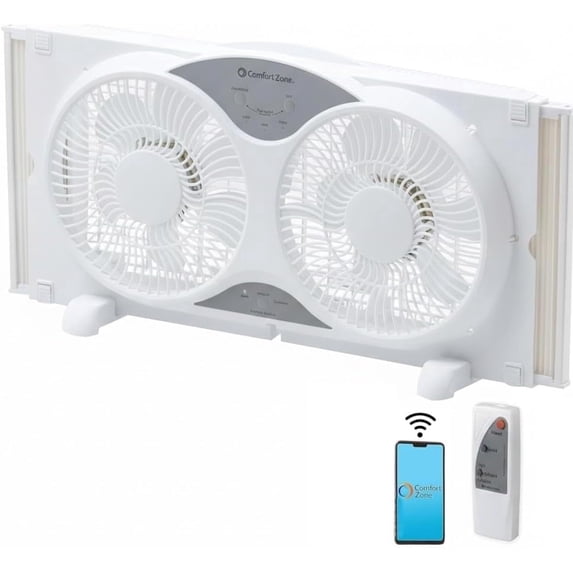 Comfort Zone 9" Smart Reversible Twin Window Fan with WiFi & Remote Control