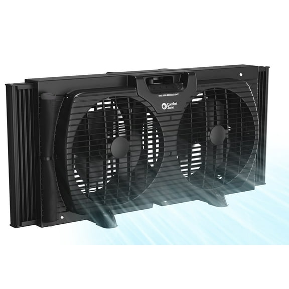 Comfort Zone 9" Twin Window Fan with Quiet Setting, 3-Speeds, Auto-Locking Expanders, Black
