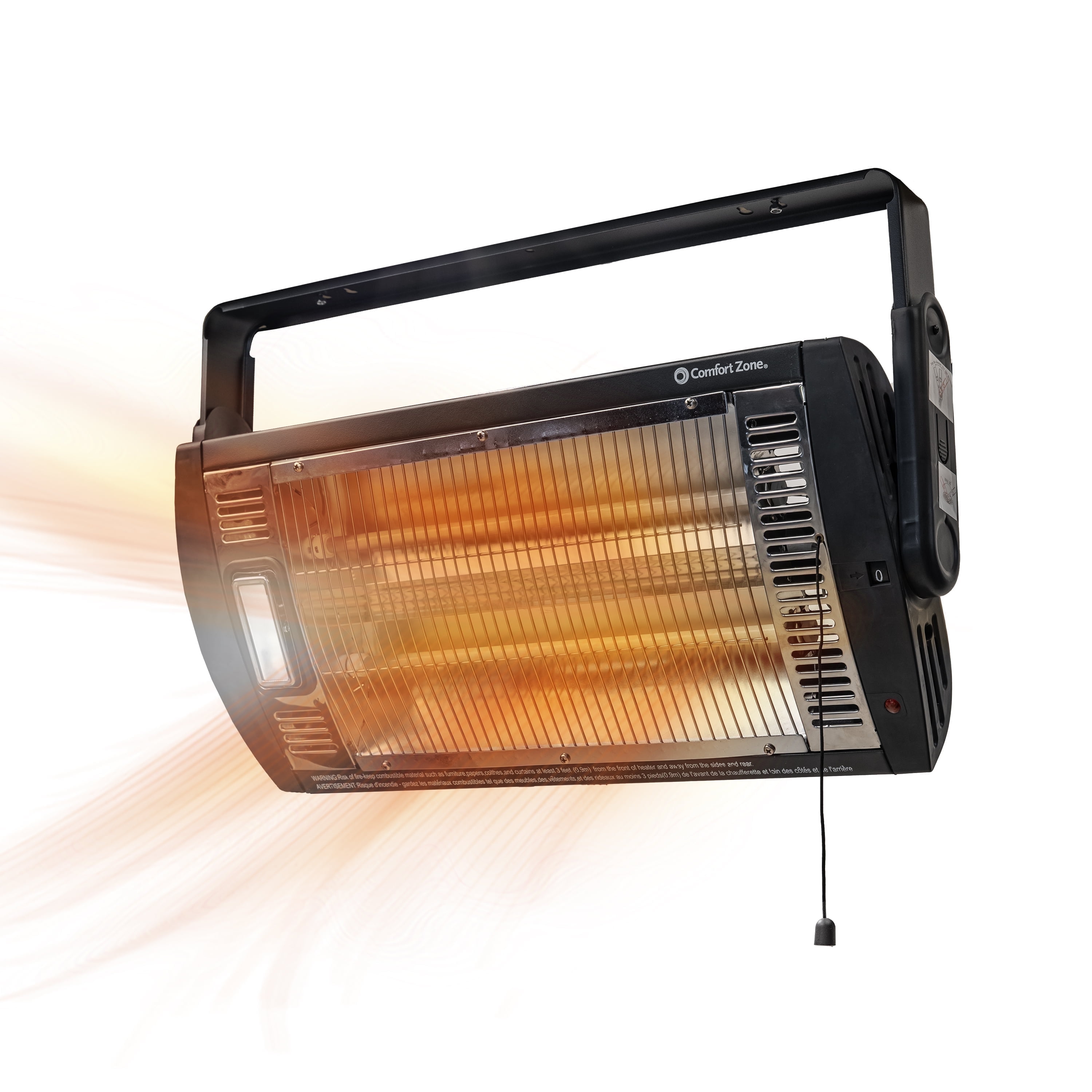 Comfort Zone Ceiling Heater, Dual Quartz, Tilt, Safety, Electric