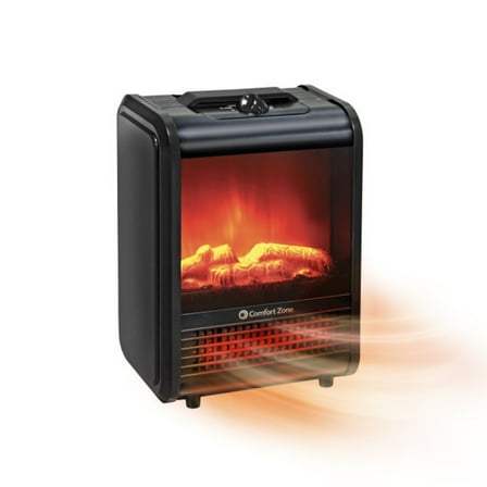 Comfort Zone Fireplace Space Heater with Realistic 3D Flame, Black
