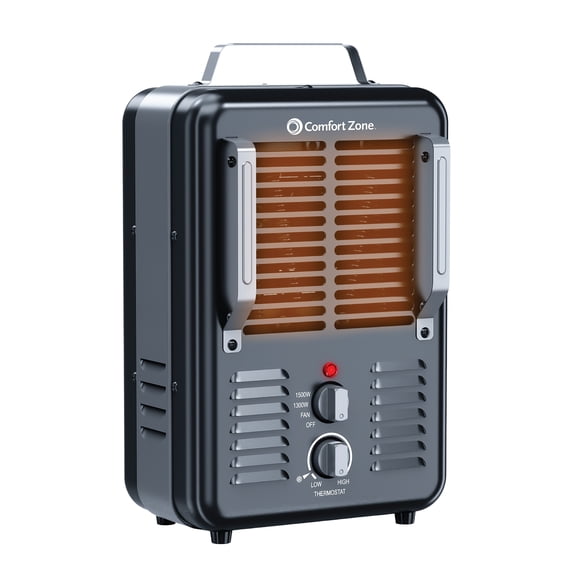 Comfort Zone Milkhouse Style Utility Space Heater with Adjustable Thermostat, 3-Prong Plug, Black