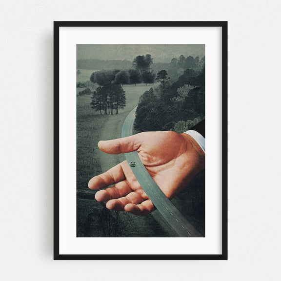 Comfort Zone - England United Kingdom Collage Surrealism Vintage Landscape Forest Art Deco Car Black Framed Wall Art Print 5 x 7 inches