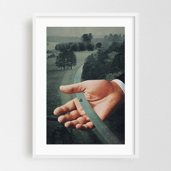 Comfort Zone - England United Kingdom Collage Surrealism Vintage Landscape Forest Art Deco Car White Framed Wall Art Print 5 x 7 inches