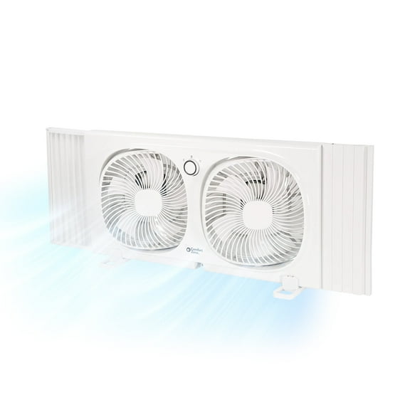 Comfort Zone 9" Twin Window Fan with Individually 180 Degree Rotating Fan Heads