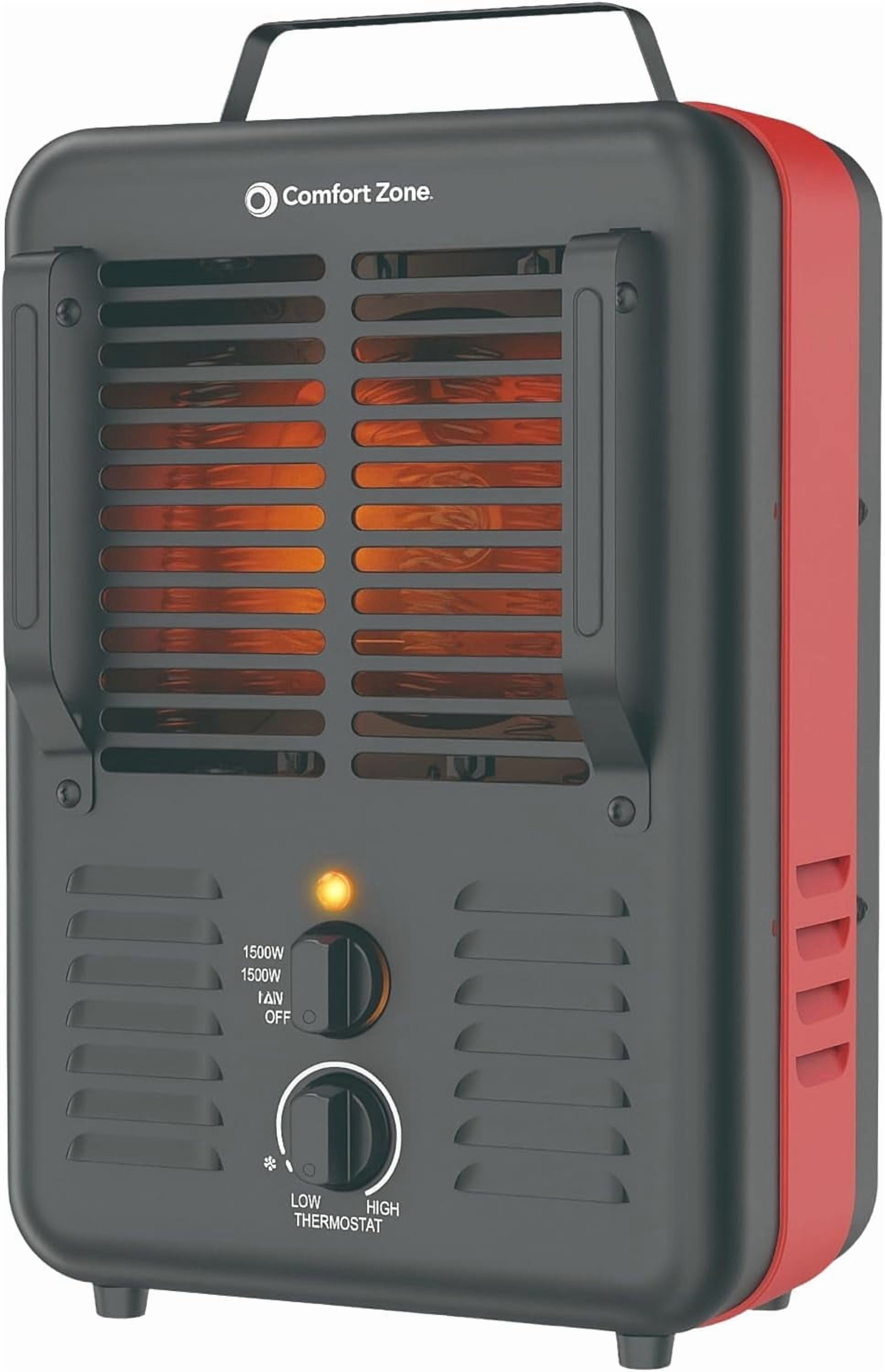 Comfort Zone Milkhouse Style Utility Space Heater with Thermostat, Black/Red