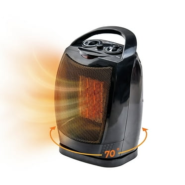 Comfort Zone Oscillating Desktop Space Heater with Thermostat, 1,500W, Black