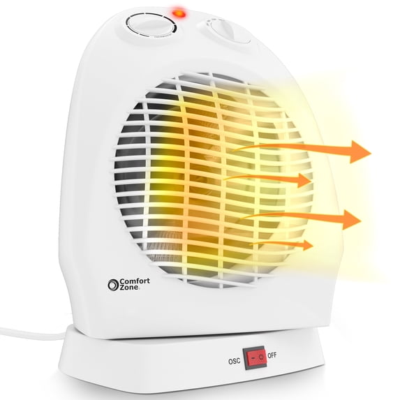 Comfort Zone Fan-Forced Oscillating Space Heater with Thermostat, White