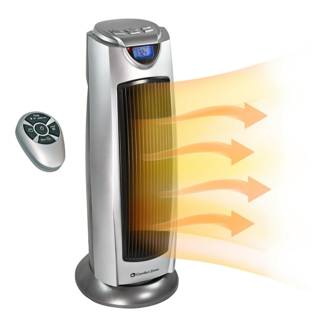 Comfort Zone Portable 1500W Ceramic Oscillating Digital Tower Space