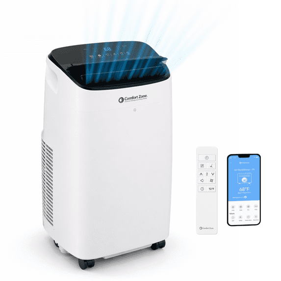 Comfort Zone Portable Air Conditioner, 10,000/6,000 BTU, WiFi Enabled with Remote Control and Programmable Timer