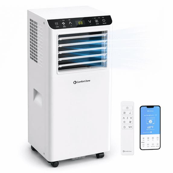 Comfort Zone Portable Air Conditioner, 8,000/5,000 BTU, WiFi Enabled with Remote Control and Programmable Timer