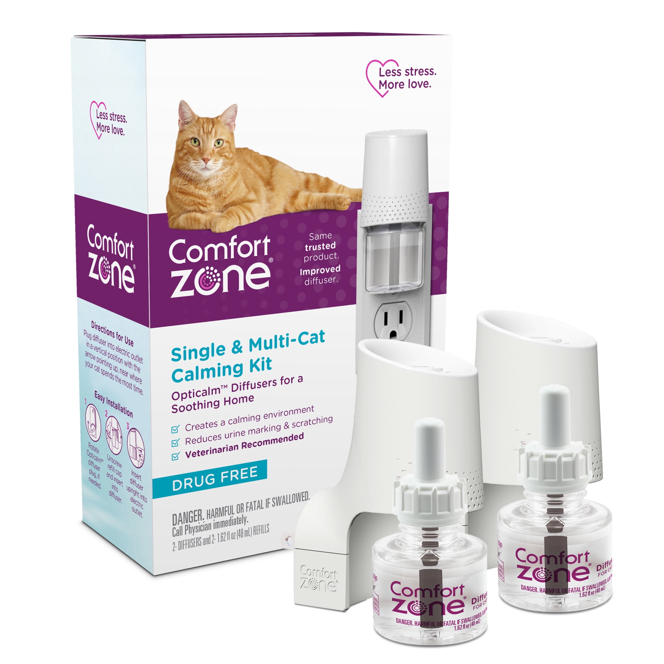 Comfort Zone Single & Multi-Cat Calming Diffuser: 2 Pheromone Diffusers & 2 Refills (60 Days)