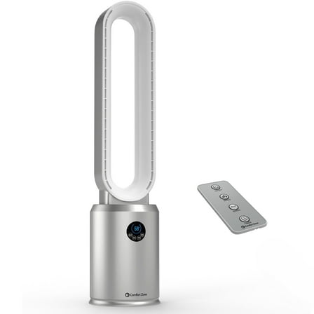 Comfort Zone 40" Bladeless Tower Fan with Remote Control, 9H Timer, Silver