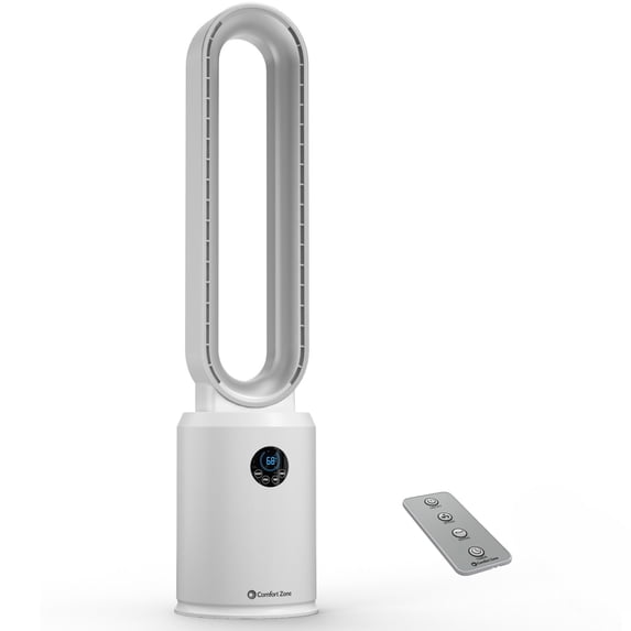 Comfort Zone 40" Bladeless Tower Fan with Remote Control, 9H Timer, White
