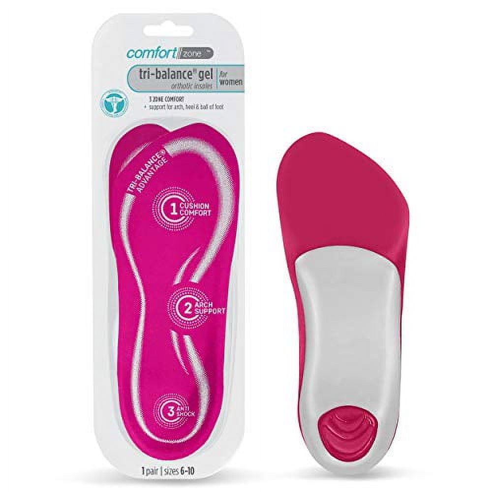 Comfort Zone Tri Balance Gel Orthotic Insoles for Women for Sizes