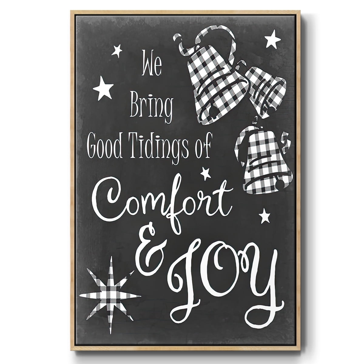 Comfort and Joy - Framed Gallery Wrapped Holiday Canvas - 17 x 25 - Natural Wood Frame