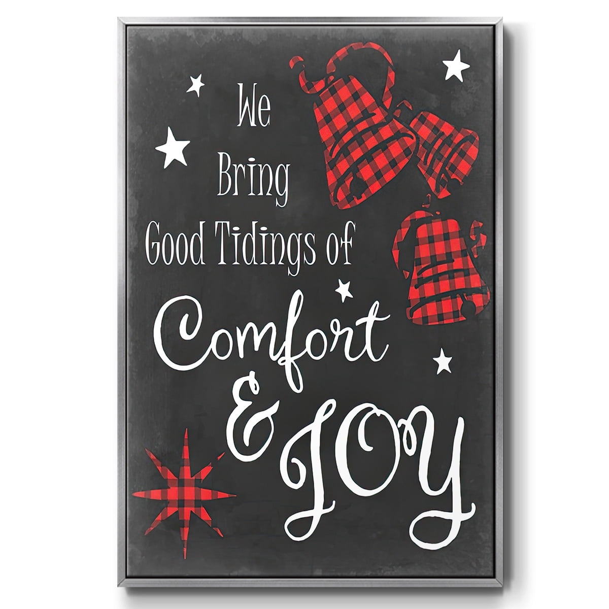 Comfort and Joy in Red - Framed Gallery Wrapped Holiday Canvas - 17 x 25 - Silver Frame