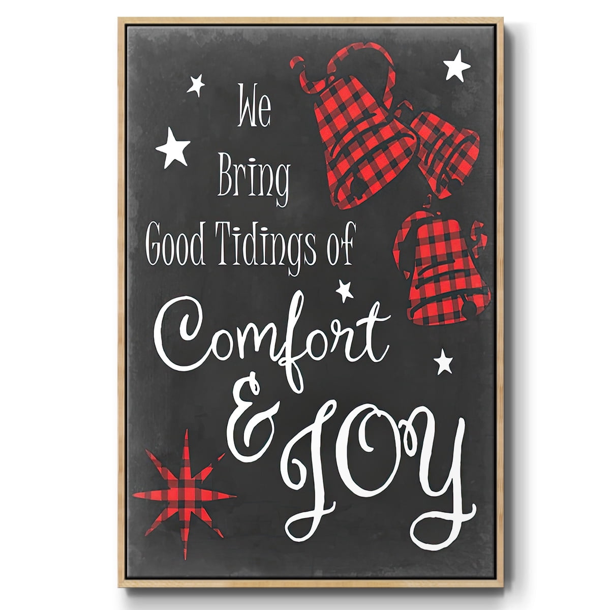 Comfort and Joy in Red - Framed Gallery Wrapped Holiday Canvas - 25 x 37 - Natural Wood Frame
