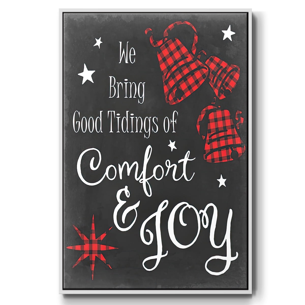 Comfort and Joy in Red - Framed Gallery Wrapped Holiday Canvas - 25 x 37 - White Frame