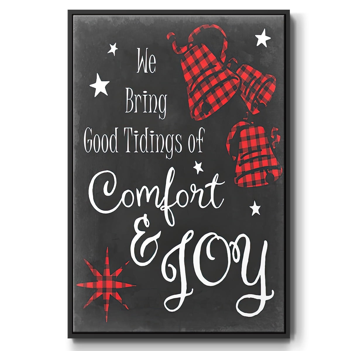 Comfort and Joy in Red - Framed Gallery Wrapped Holiday Canvas - 27 x 41 - Black Frame