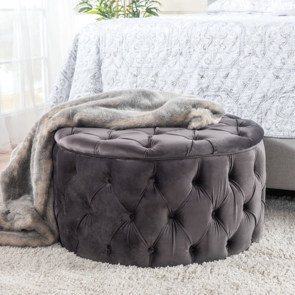Comfort - oriented Ottoman | Relax feet and offer extra seating | Featuring high - quality velvet | Overcome challenge of finding comfortable home item