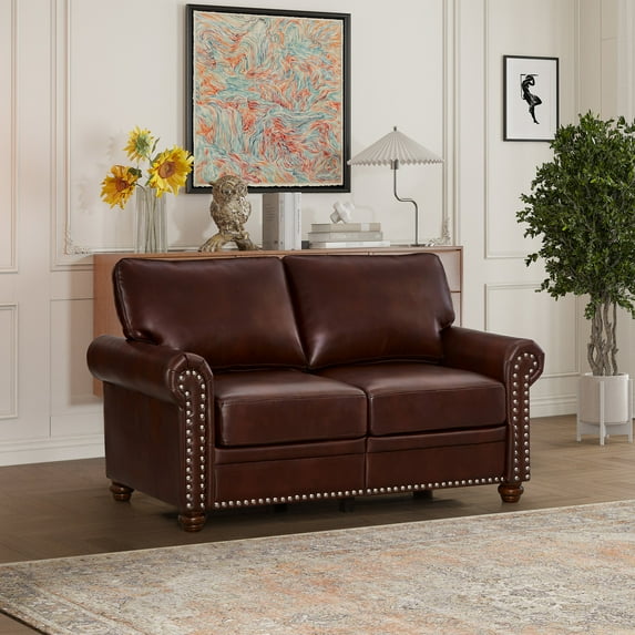 Durable Faux Leather Sofa with Solid Wood Frame - Reliable for Long - term Use
