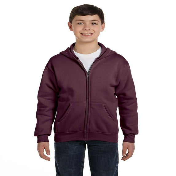 Hanes - EcoSmart Youth Full-Zip Hooded Sweatshirt - P480, L, Maroon