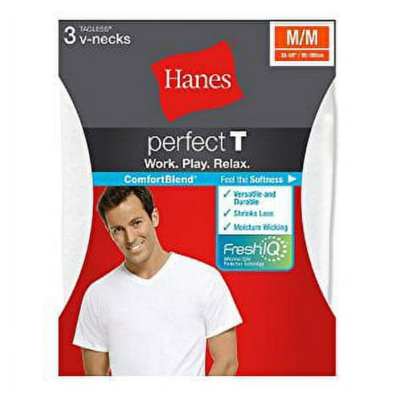 ComfortBlend Men's Perfect T White V-Neck Undershirt, 3 Pack