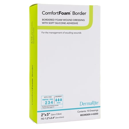 ComfortFoam Border Foam Dressing 2 X 5 Inch Rectangle Polyurethane Foam 43250 10 per Box
