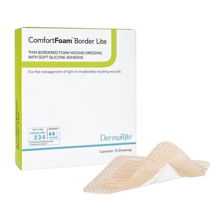 DermaRite Border Lite Thin Silicone Foam Adhesive Bandage, 2" x 2", 10 Count