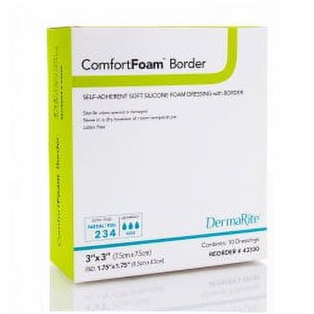 ComfortFoam Border Silicone Foam Dressing 3 X Inch Square Adhesive with Sterile, 43330 - BOX OF 10