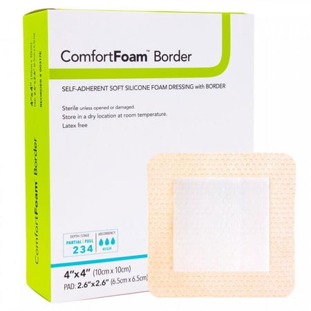 ComfortFoam Border Silicone Foam Dressing, 4 x 4 Inch, Sterile, 10 Count