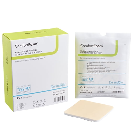 ComfortFoam Foam Dressing 4 x 4" Square No Border Film Backing 00315E 10 per Box