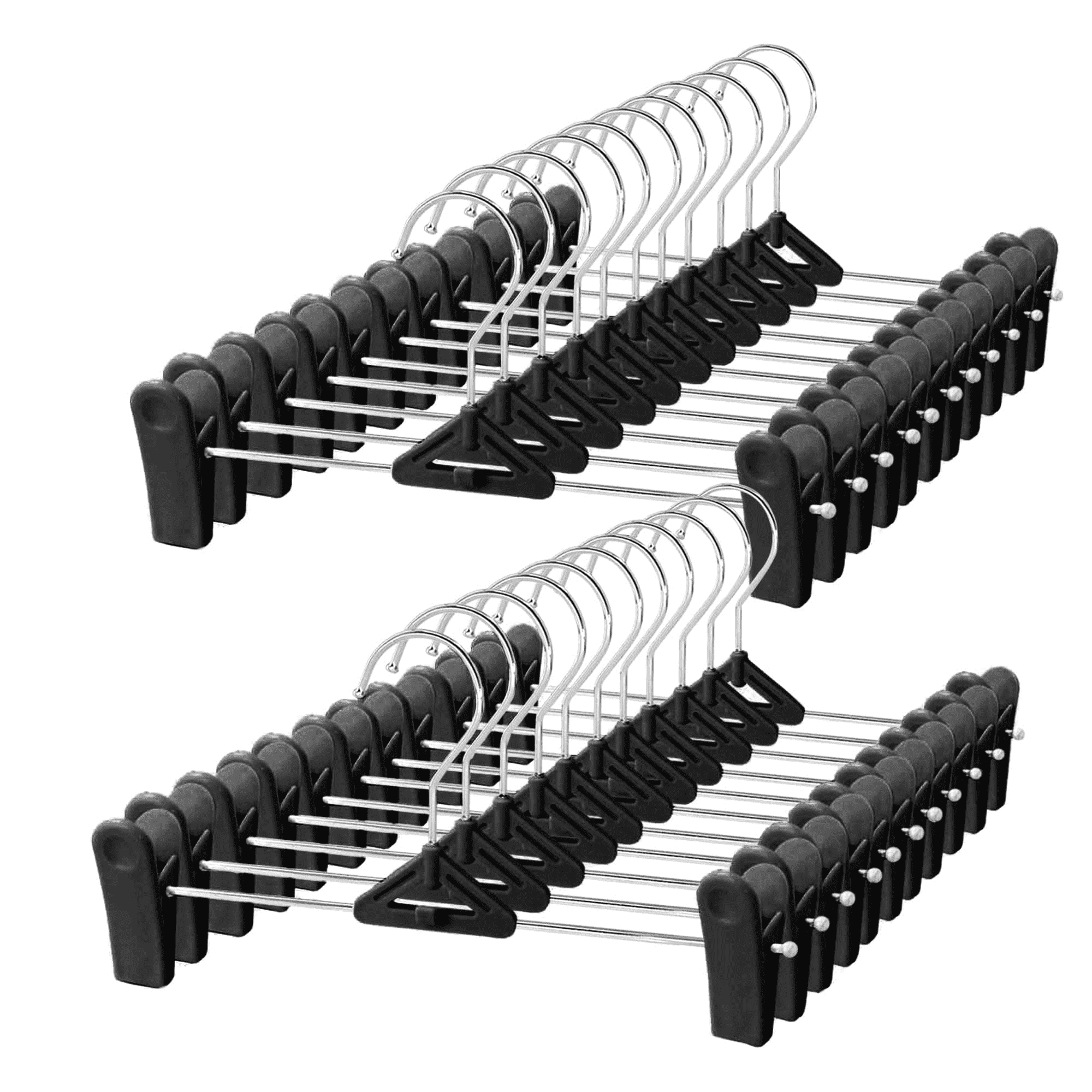 Funamily 30 Pack Skirt & Pant Hangers With Clips - Frosted Embossing, Adjustable, 360° Swivel Hook, Black