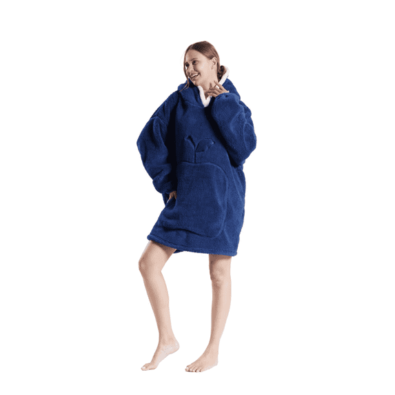 Northern Brothers Oversized Sherpa Wearable Blanket Hoodie for Women - Ultra Fluffy & Cozy,Navy Blue