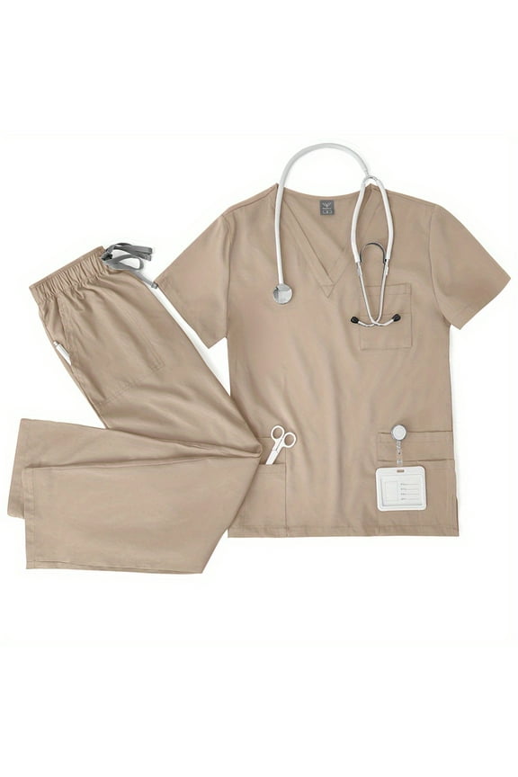 ComfortMax V-neck Double-layer Pocket Scrub for Doctors, Ultra Quick-dry for Busy Shifts
