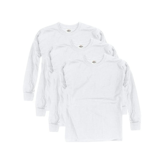 Hanes Boys' Long Sleeve T-Shirt, 3-Pack White XS