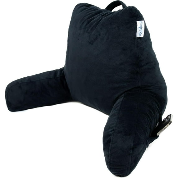 ComfortSpa Reading Pillow for Bed Adult Size, Back Rest Pillow with Arms, Pockets, Washable Cover; Use as Back Pillow for Bed Sitting Up for Bedrest or Relief from GERD Heartburn (Standard Black)