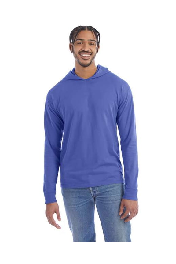 by Hanes GDH280 Garment-Dyed Jersey Hooded Long Sleeve T-Shirt-Anchor Slate-XL