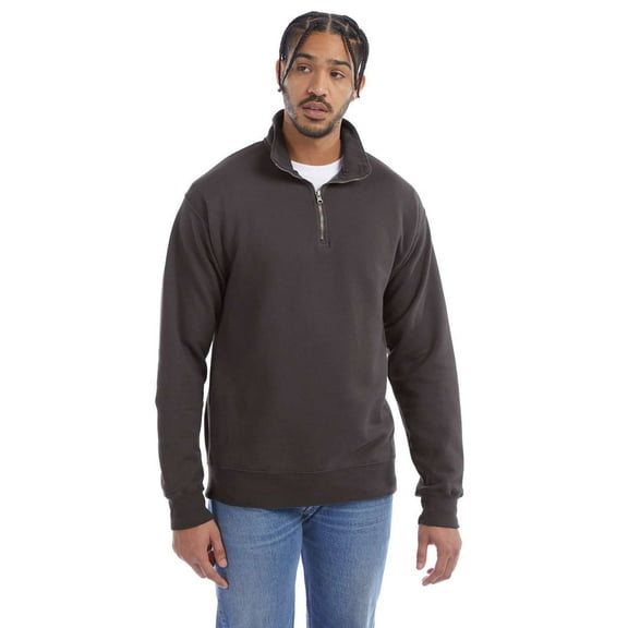 ComfortWash by Hanes GDH425 Garment-Dyed Quarter-Zip Sweatshirt-New Railroad Grey-2XL