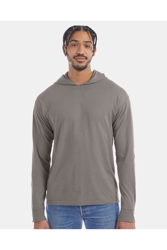 by Hanes Garment-Dyed Jersey Hooded Long Sleeve T-Shirt