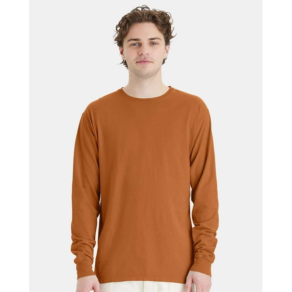 Hanes Mens ComfortWash Garment Dyed Long Sleeve Tee, 2XL, Texas Orange