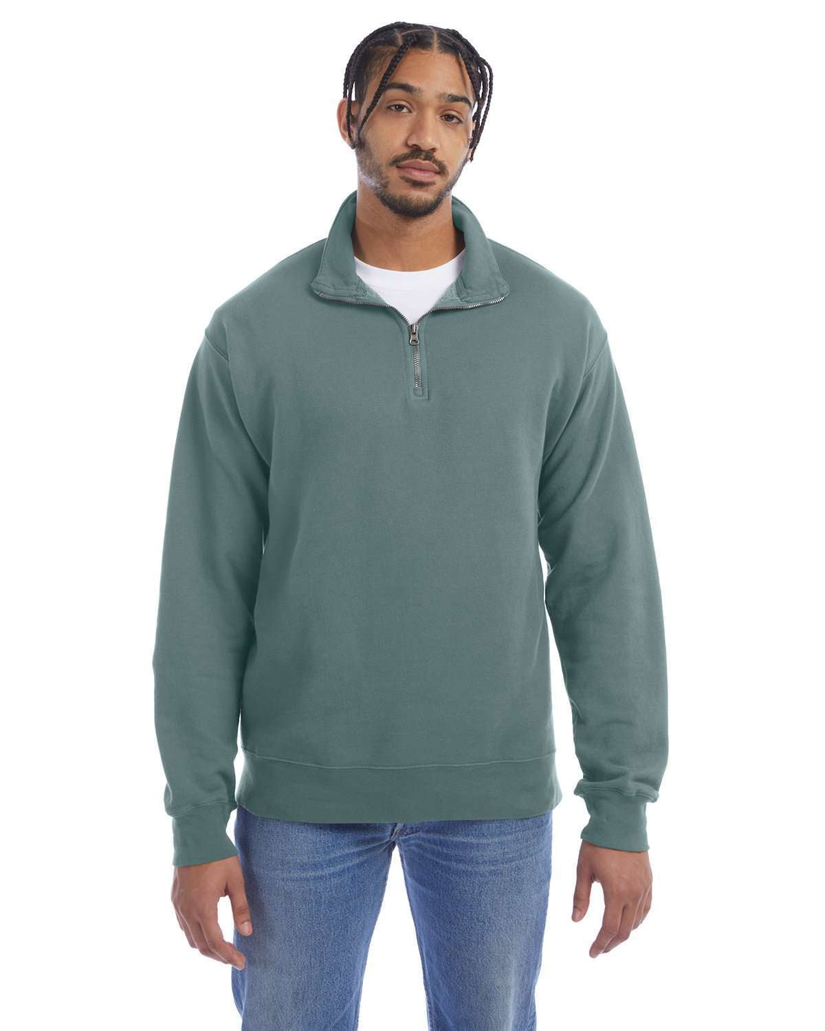ComfortWash by Hanes - Garment-Dyed Quarter-Zip Sweatshirt - GDH425 -  Cayenne 