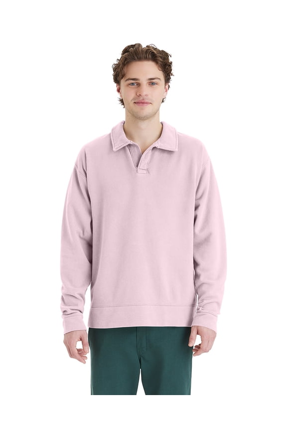 ComfortWash by Hanes - Unisex Garment Dye Polo Collar Sweatshirt - GDH490 - COTTON CANDY - M