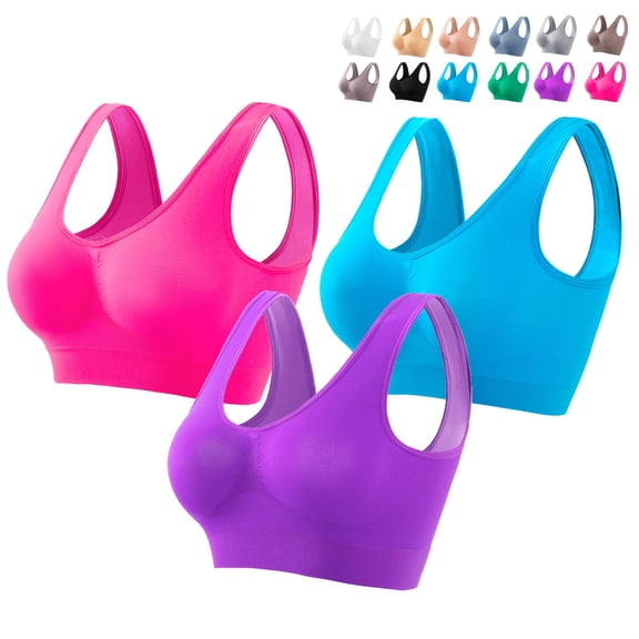 Comfortable 3-Pack Seamless Sports Bras with Removable Pads – Medium Support Yoga and Sleep Bras for Women, Wire-Free