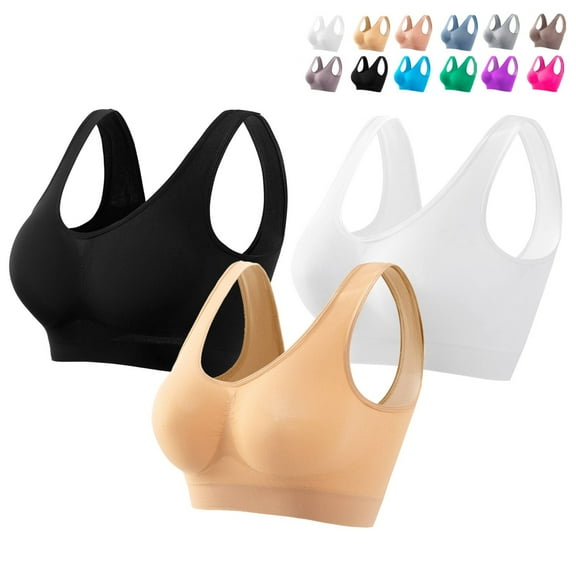 Comfortable 3-Pack Seamless Sports Bras with Removable Pads – Medium Support Yoga and Sleep Bras for Women, Wire-Free