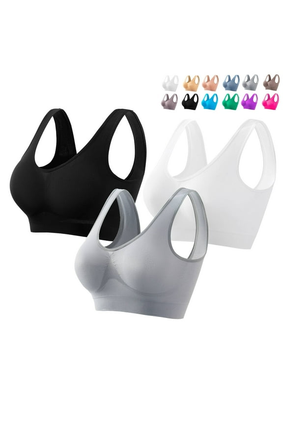 Comfortable 3-Pack Seamless Sports Bras with Removable Pads Medium Support Yoga and Sleep Bras for Women, Wire-Free