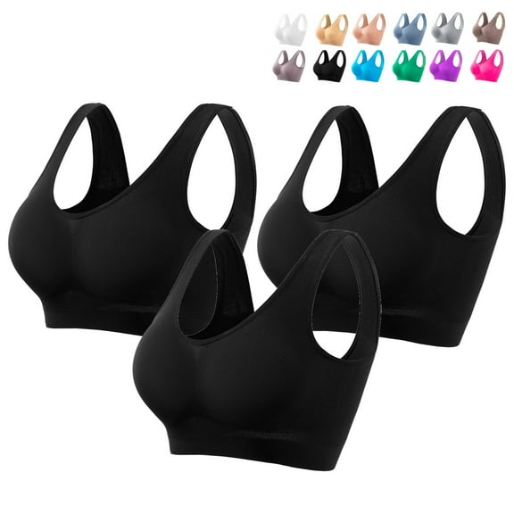 Comfortable 3-Pack Seamless Sports Bras with Removable Pads – Medium Support Yoga and Sleep Bras for Women, Wire-Free