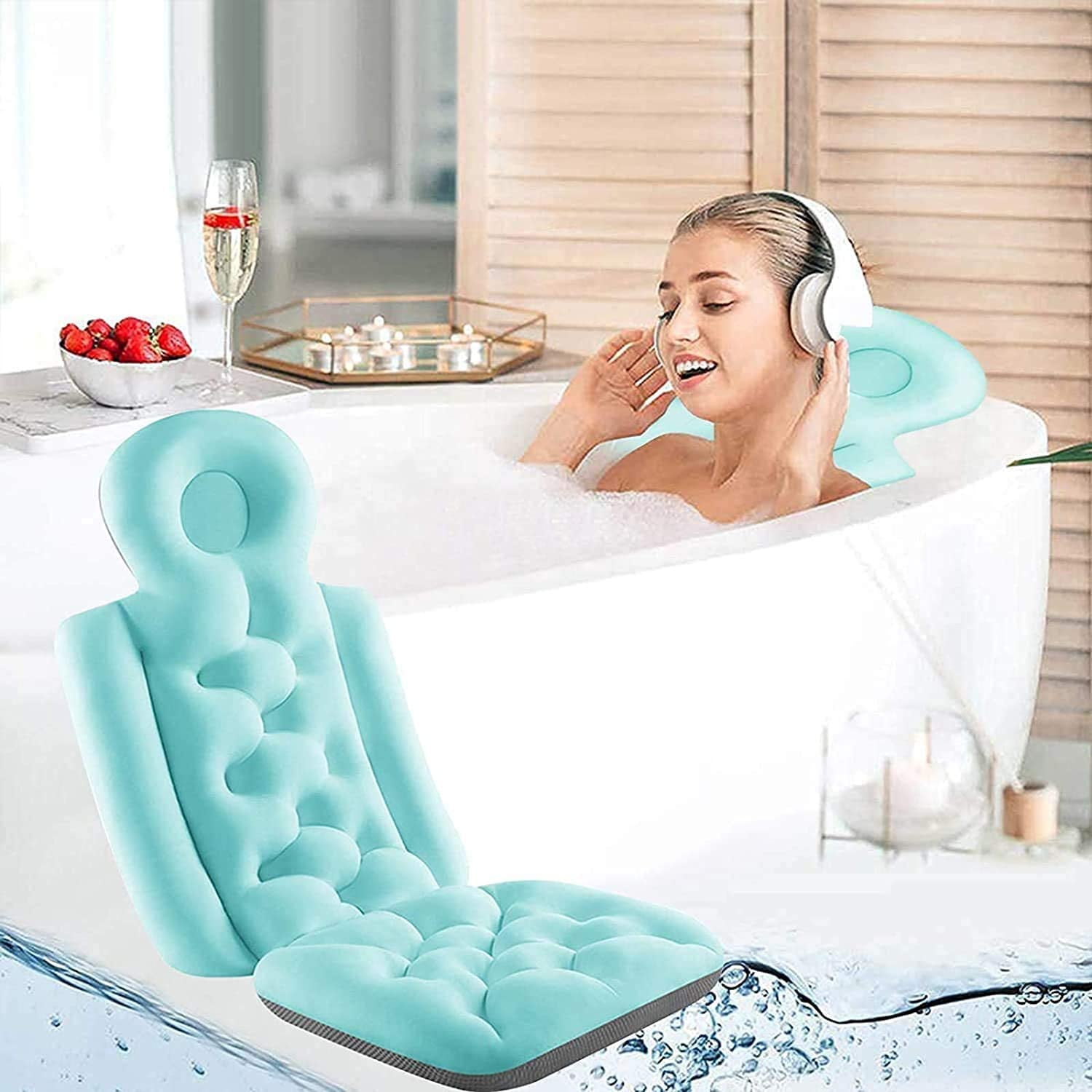 Coastacloud Full Body Spa Bath Pillow Mat, Bathtub Mattress Luxury Cushion with Large Suction Cups, Comfort Support Your Head, Neck, Shoulder, Back and Tailbone