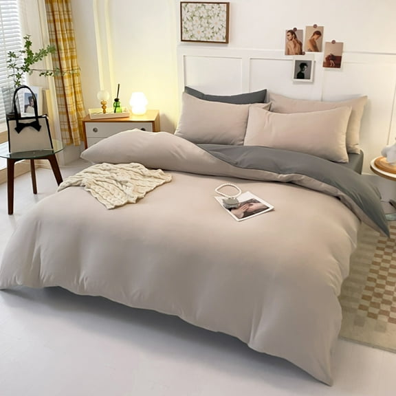 Comfortable 4 Piece Bedding Set | Soft Washed Polyester Sheets & Pillowcases | Double-Sided Colorful Modern Design - Gray Orange Blue Pink | Fits 70.86 Inch Bed | 180x220cm & 230x230cm | Easy Care